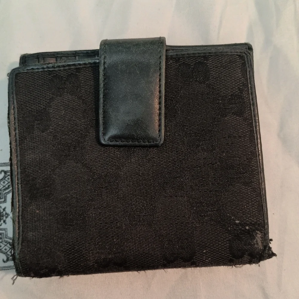 GUCCI W Hook Wallet GG Canvas Canvas x Leather Authentic